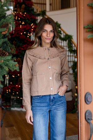 Cozy Gingham Brown Button Front Jacket