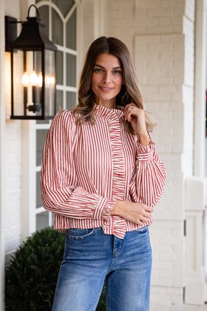 Candy Cane Ruffle Red Stripe Blouse